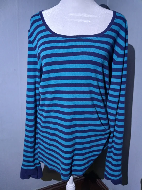 Faded Glory Blue Striped Long Sleeve Tee | Size 2X - Picture 1 of 2